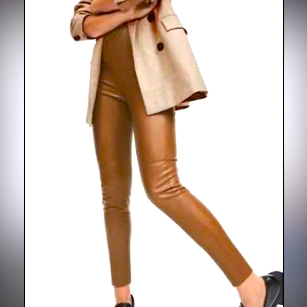 ZARA High Waisted Faux Leather Leggings Camel size: Small